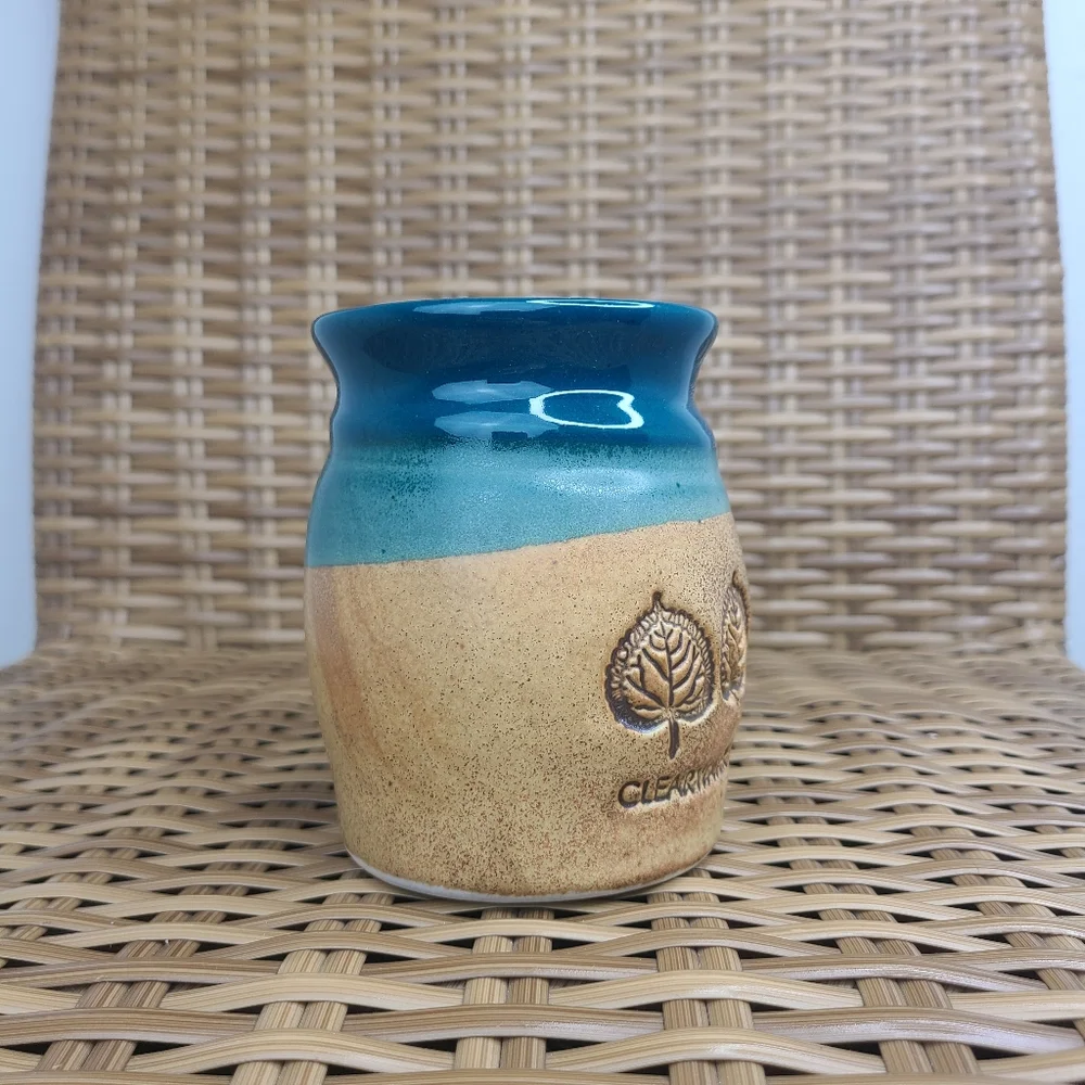 Cold Mountain Pottery Coffee Mug Clearwater Lodge Aspen Leaves Engraved Blue - Picture 5 of 13